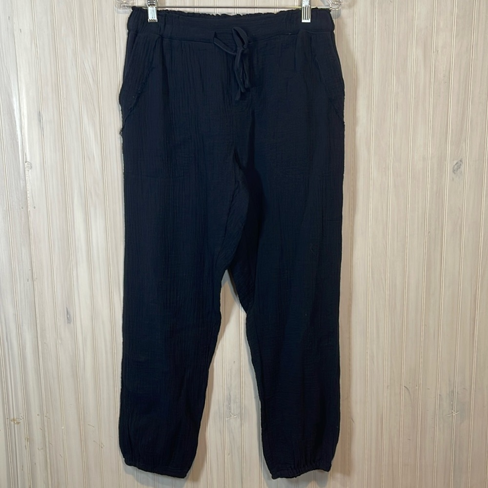 MELISSIA NEPTON NAVY GAUZE PANTS JOGGERS PULL ON MEDIUM TUCKERNUCK
